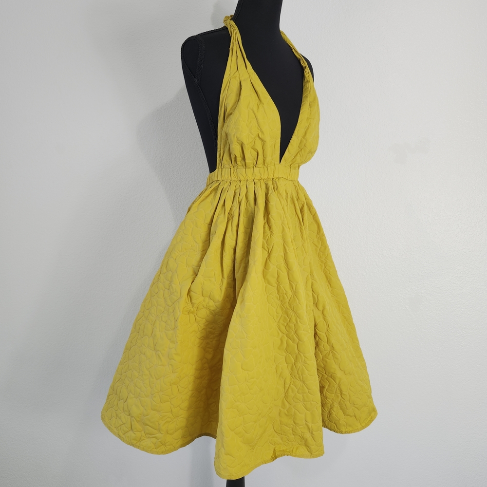 Jean Paul Gaultier Yellow Backless Quilted Halter Dress
